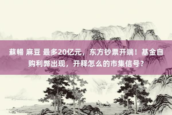 蘇暢 麻豆 最多20亿元，东方钞票开端！基金自购利弊出现，开释怎么的市集信号？