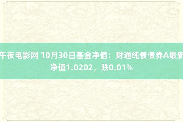 午夜电影网 10月30日基金净值：财通纯债债券A最新净值1.0202，跌0.01%